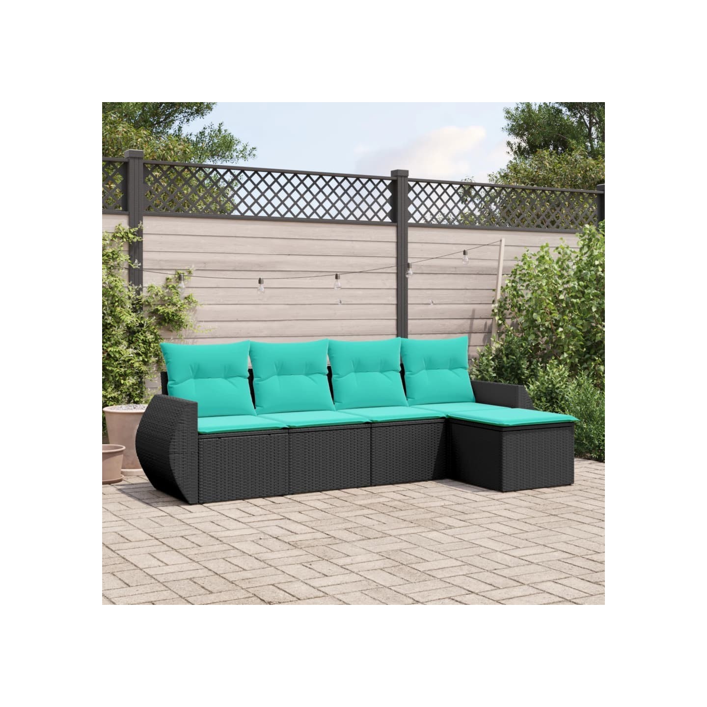 Salon de jardin 5 pcs avec coussins noir résine tressée