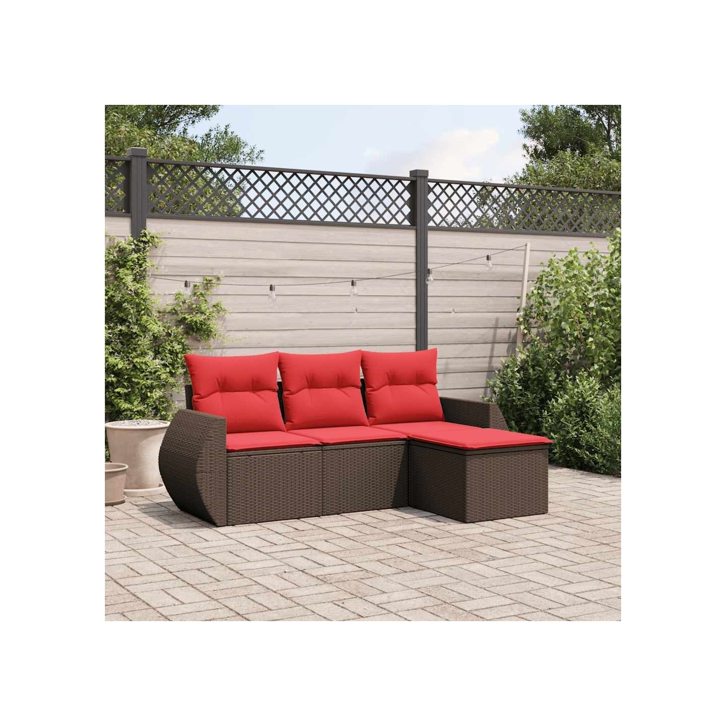 Ensemble de canapé de jardin 4 pcs avec coussins marron