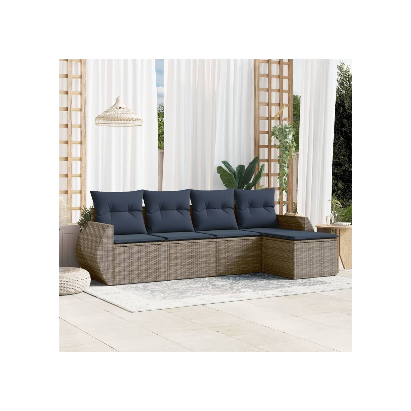 Ensemble de canapé de jardin 5 pcs avec coussins gris résine tressée