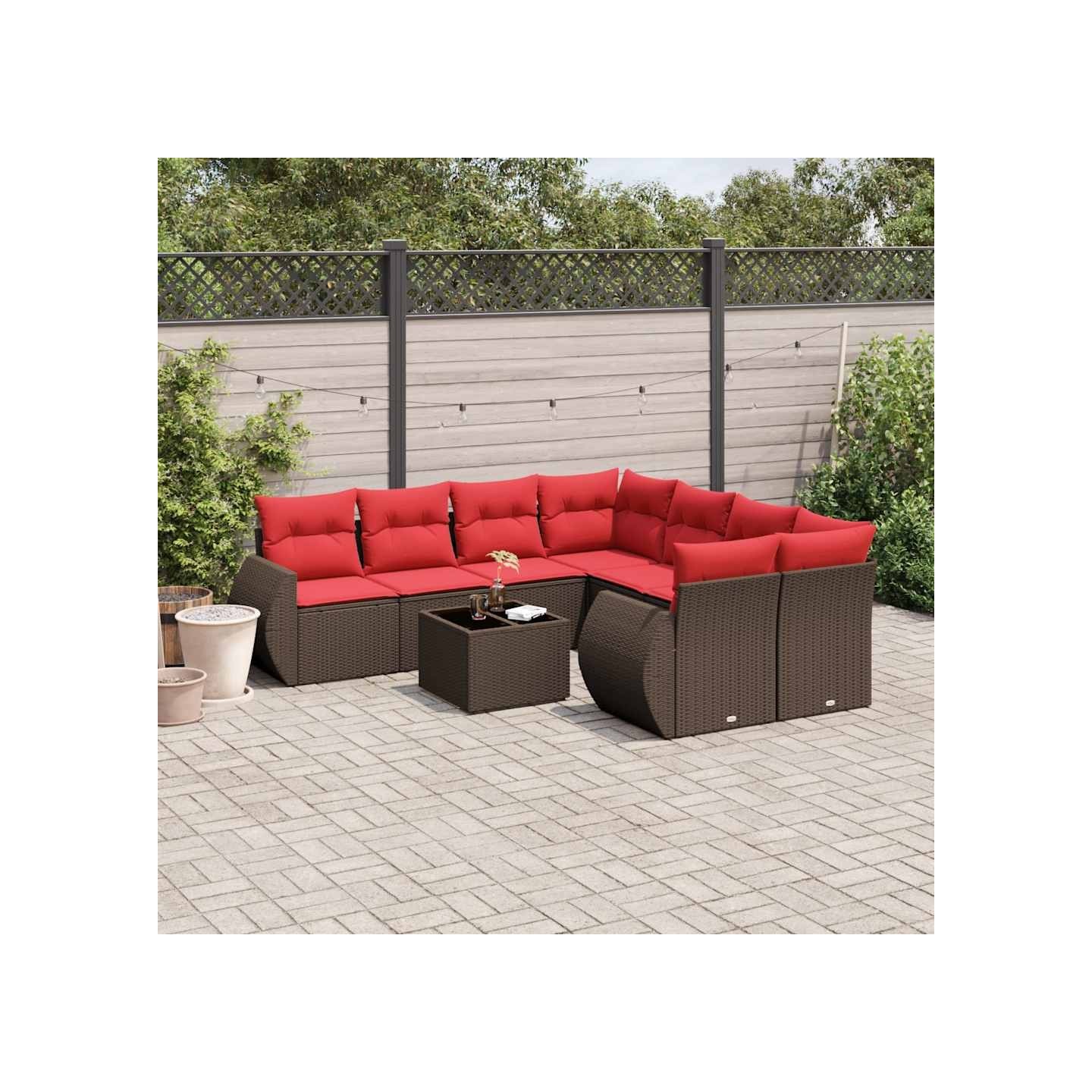 Ensemble de canapé de jardin 9 pcs avec coussins marron