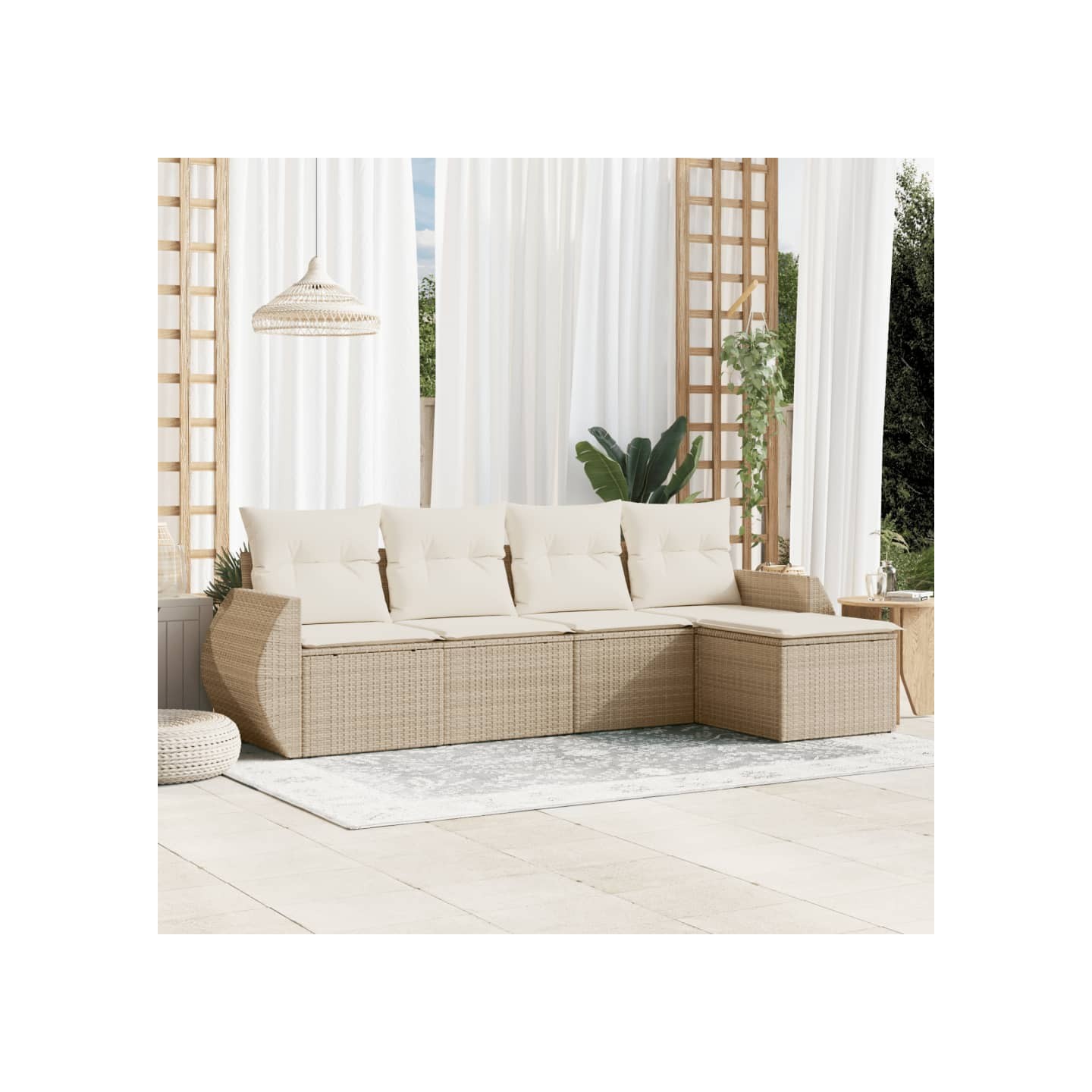 Salon de jardin avec coussins 5 pcs beige résine tressée