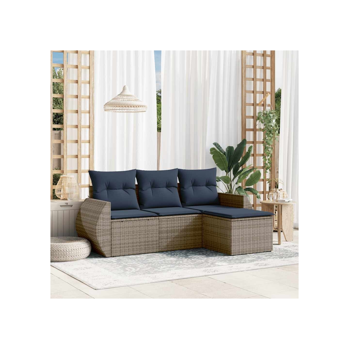 Ensemble de canapé de jardin 4 pcs avec coussins gris résine tressée