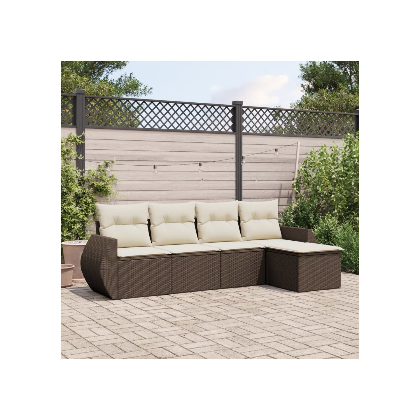 Salon de jardin avec coussins 5 pcs marron résine tressée