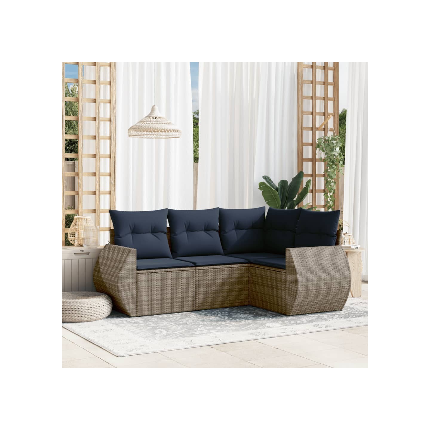 Ensemble de canapé de jardin 4 pcs avec coussins gris résine tressée