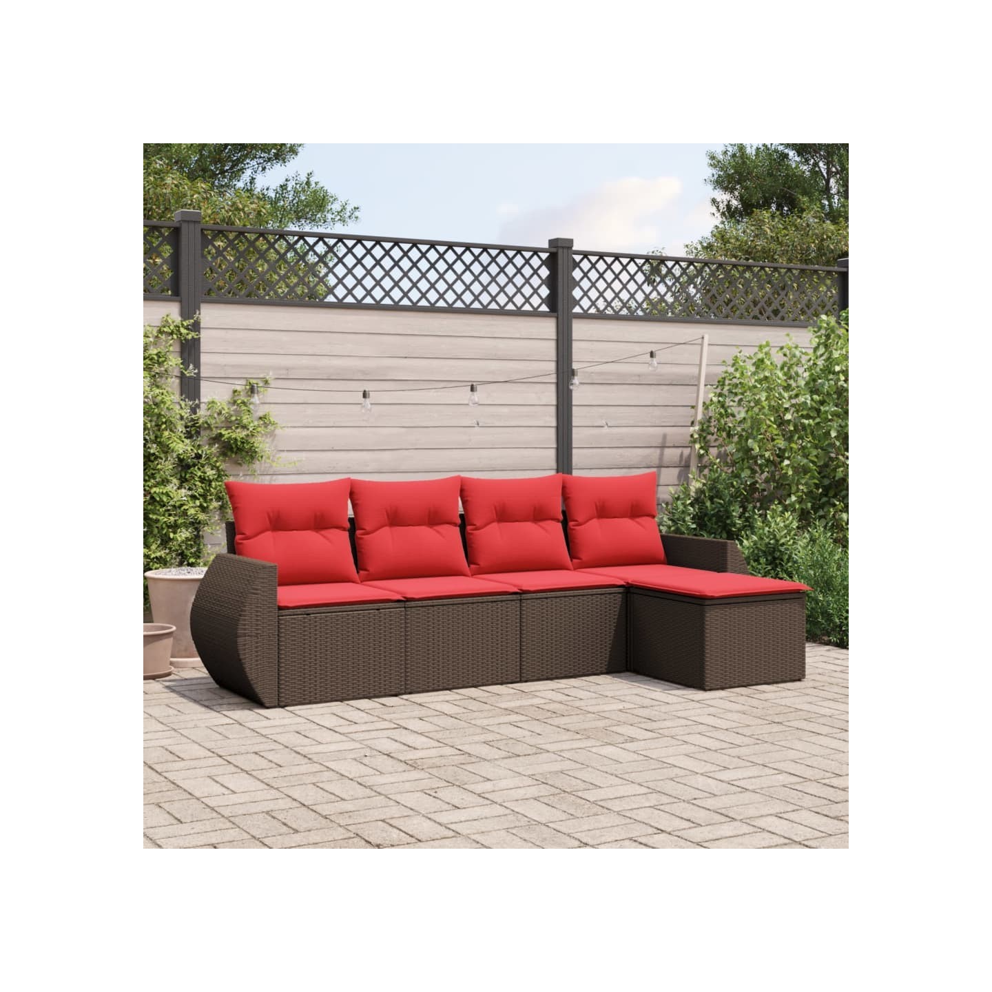Ensemble de canapé de jardin 5 pcs avec coussins marron