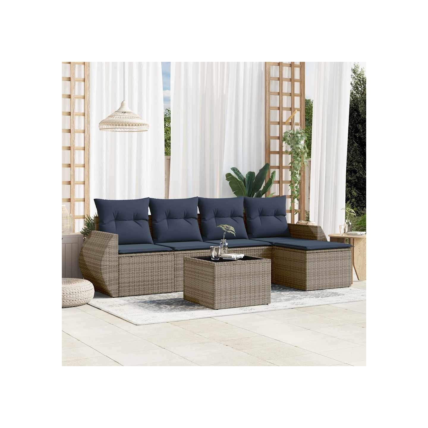 Ensemble de canapé de jardin 6 pcs avec coussins gris résine tressée