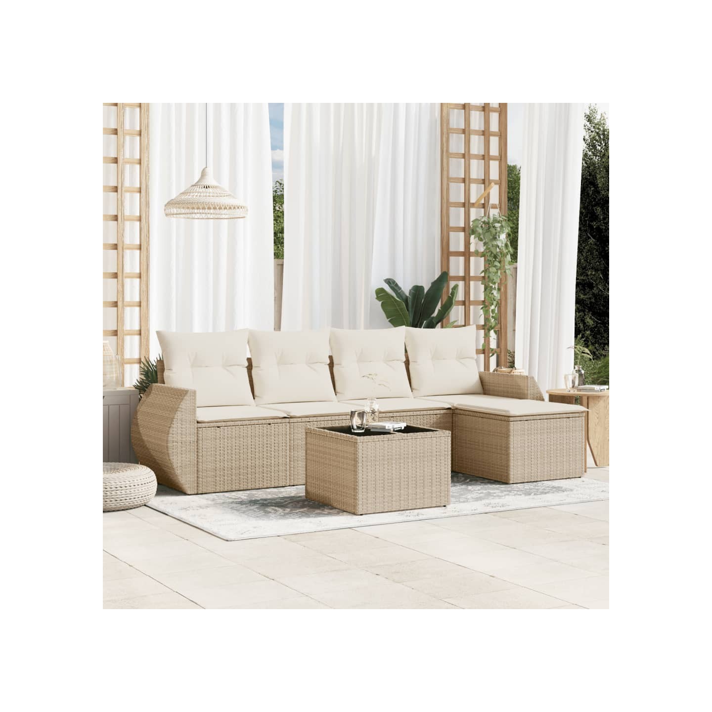 Salon de jardin avec coussins 6 pcs beige résine tressée