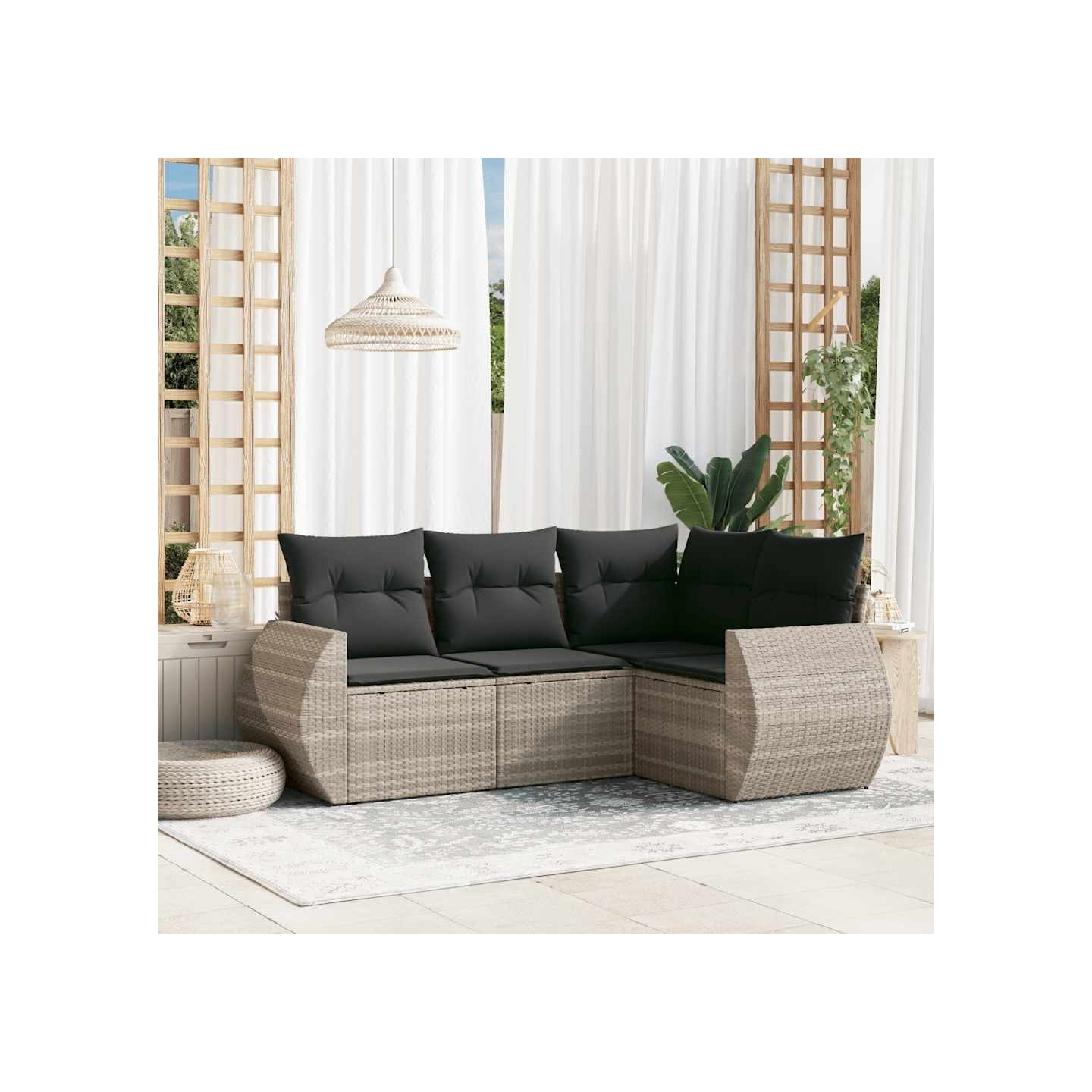 Salon de jardin 4 pcs avec coussins gris clair résine tressée