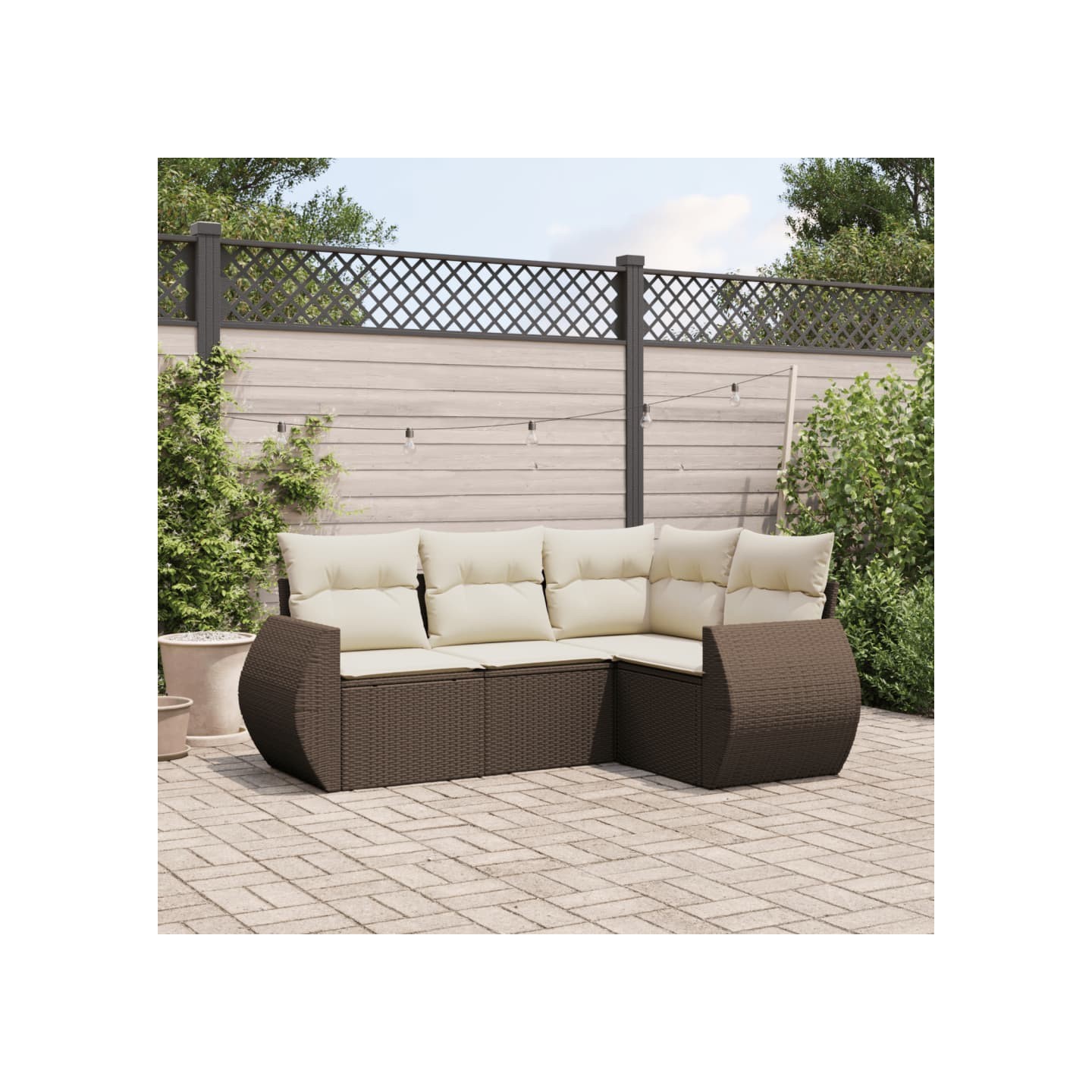 Salon de jardin 4 pcs avec coussins marron résine tressée