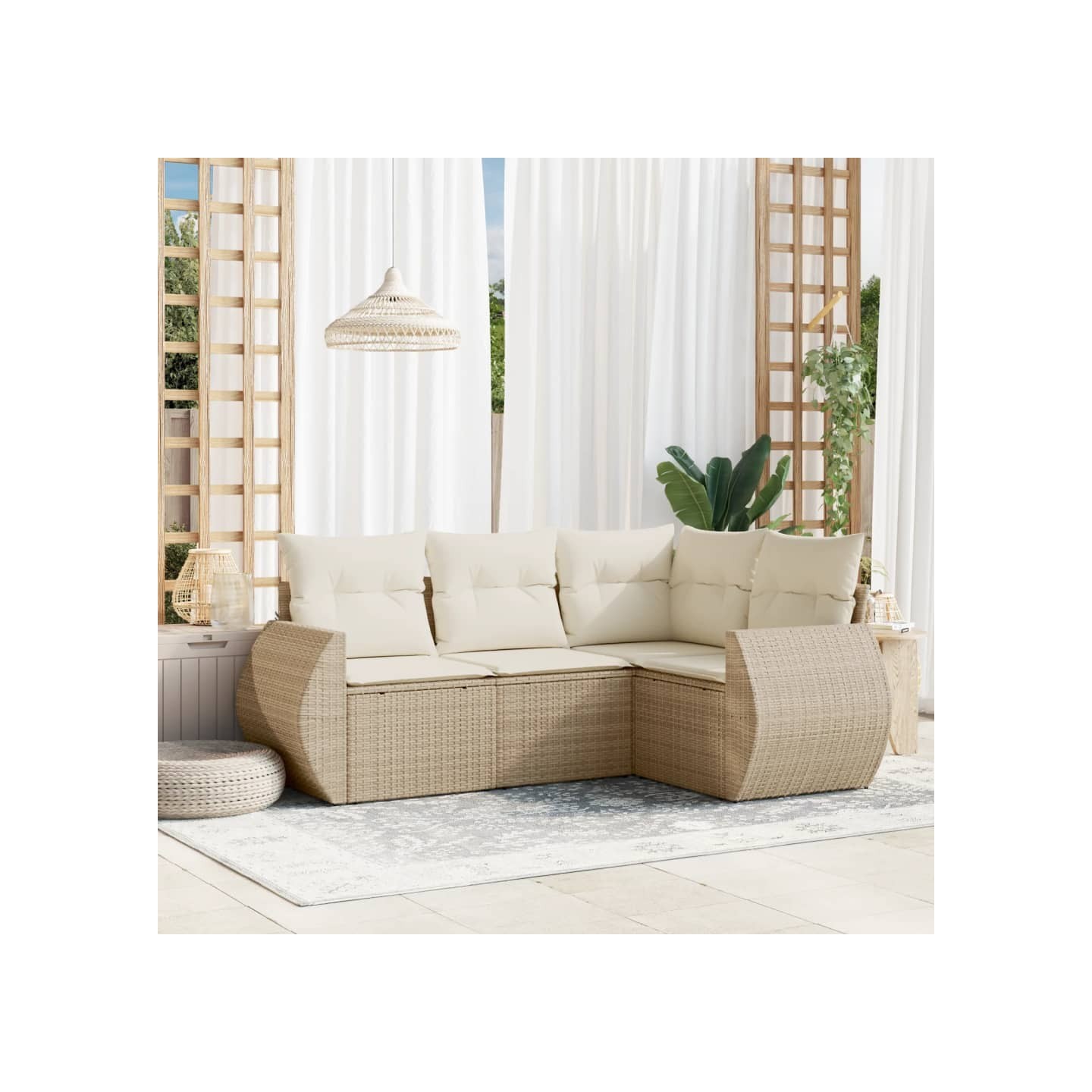 Salon de jardin avec coussins 4 pcs beige résine tressée