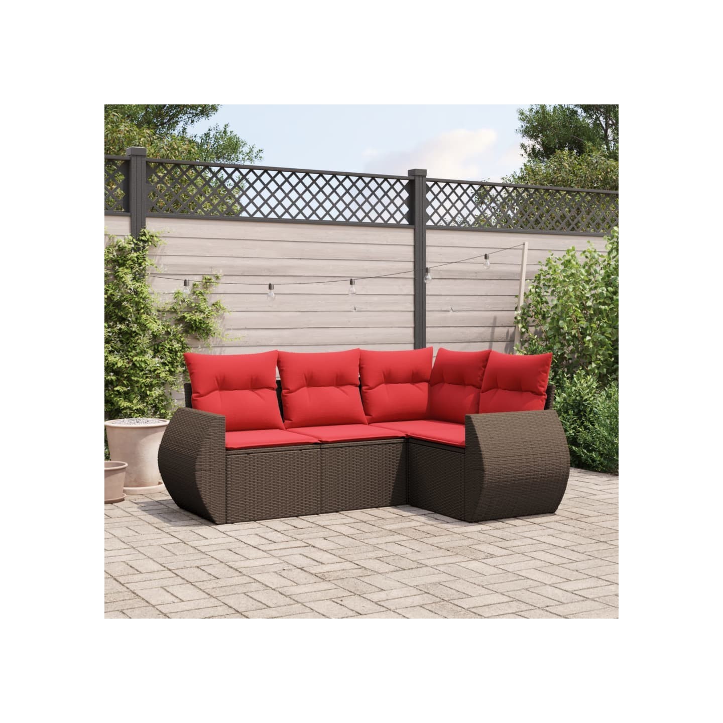Ensemble de canapé de jardin 4 pcs avec coussins marron