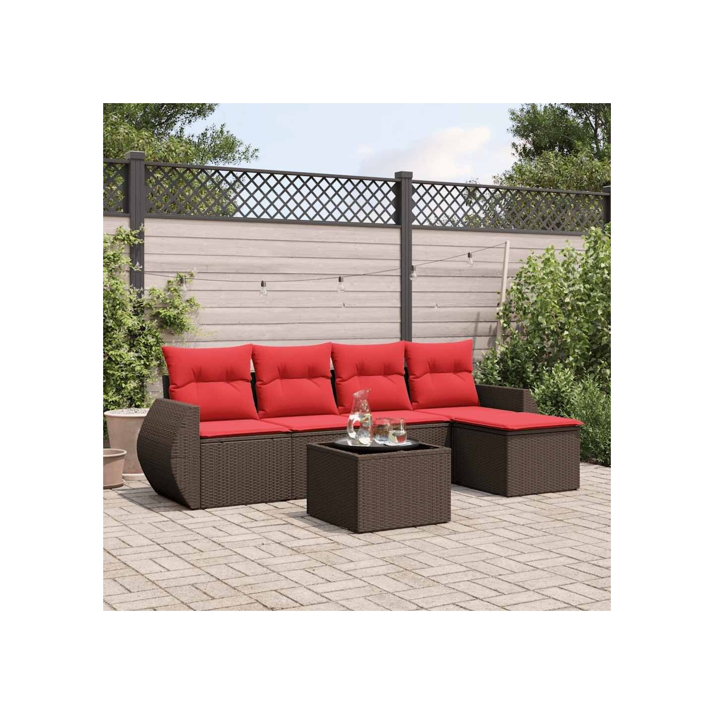 Ensemble de canapé de jardin 6 pcs avec coussins marron