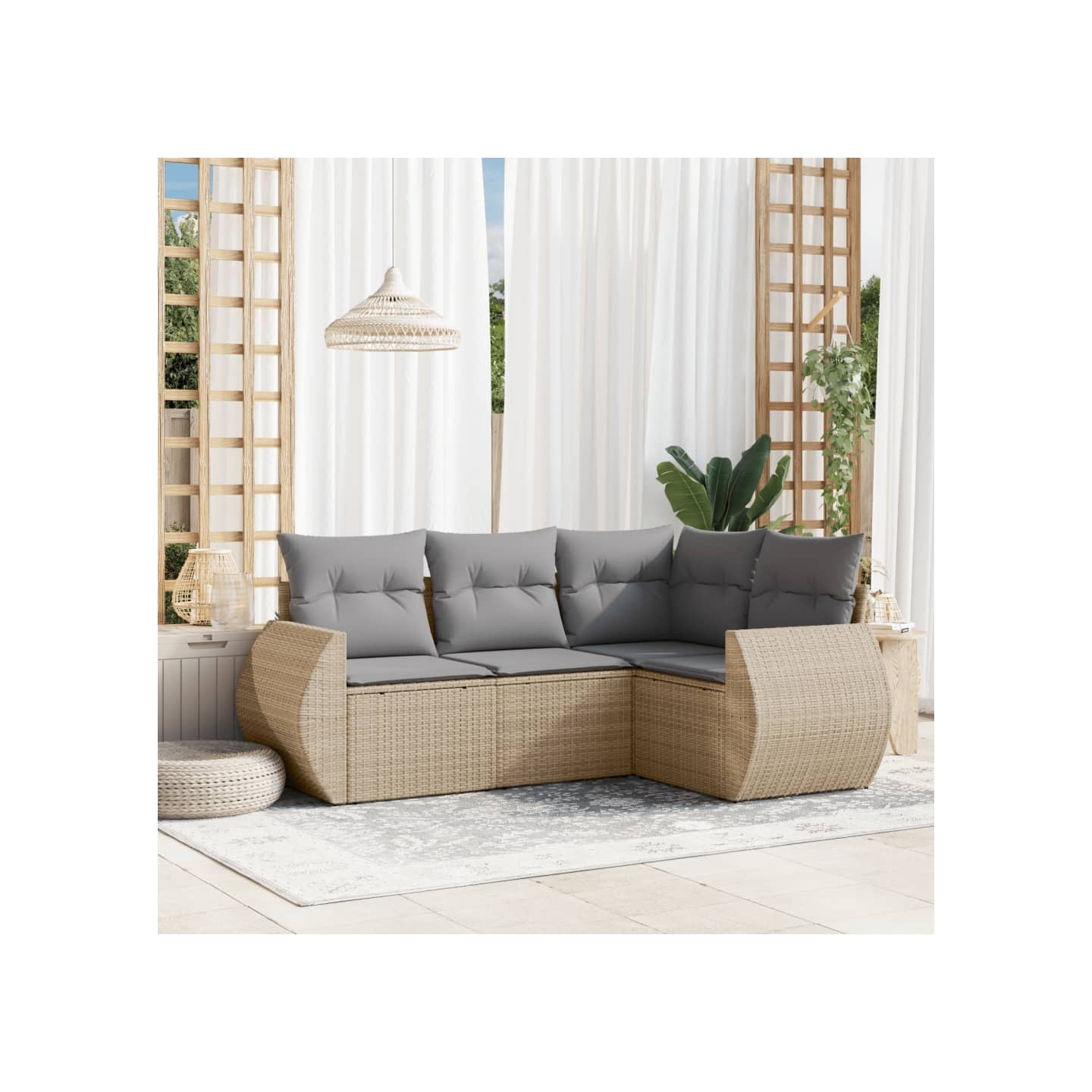 Salon de jardin avec coussins 4 pcs beige résine tressée