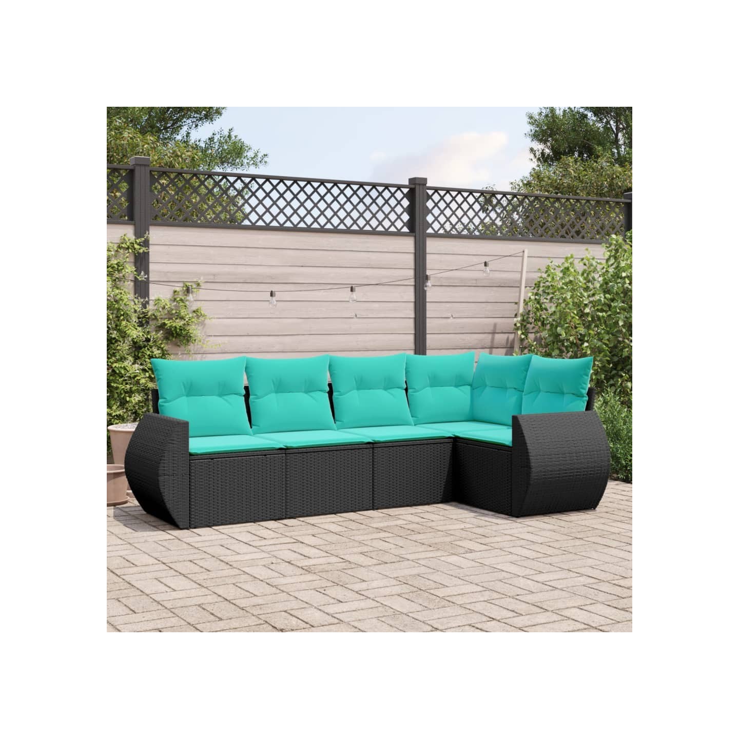 Salon de jardin 5 pcs avec coussins noir résine tressée
