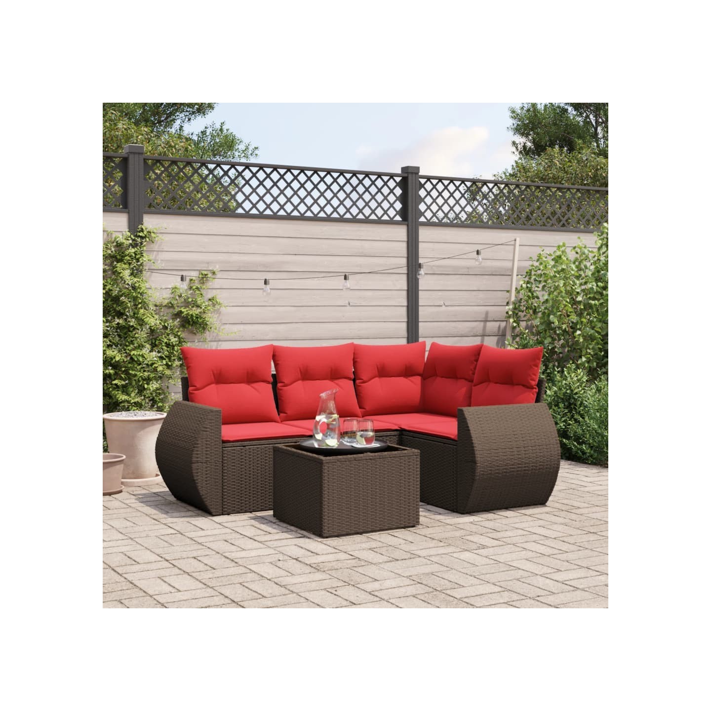 Ensemble de canapé de jardin 5 pcs avec coussins marron