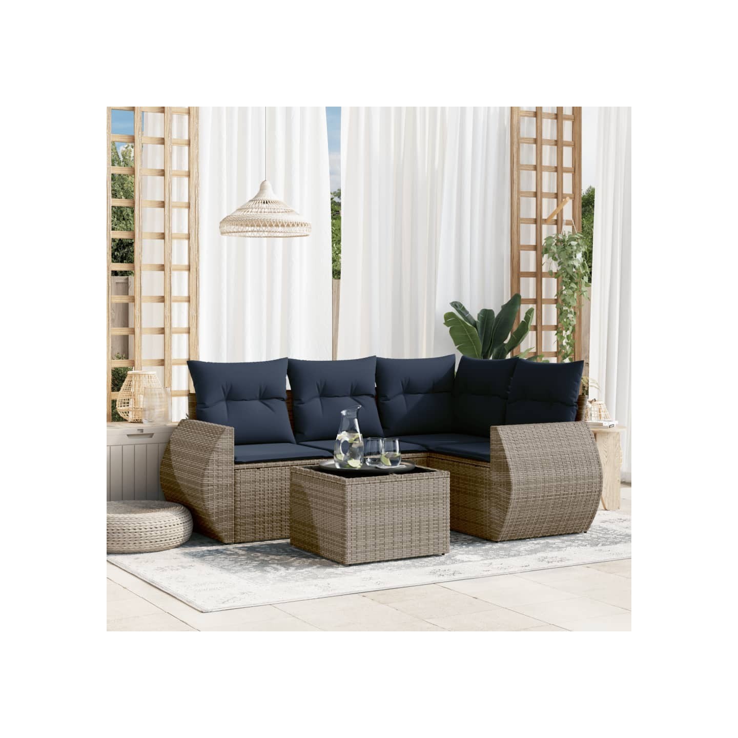 Ensemble de canapé de jardin 5 pcs avec coussins gris résine tressée