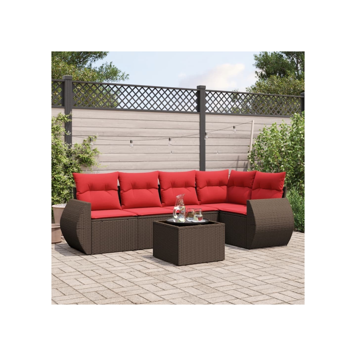 Ensemble de canapé de jardin 6 pcs avec coussins marron