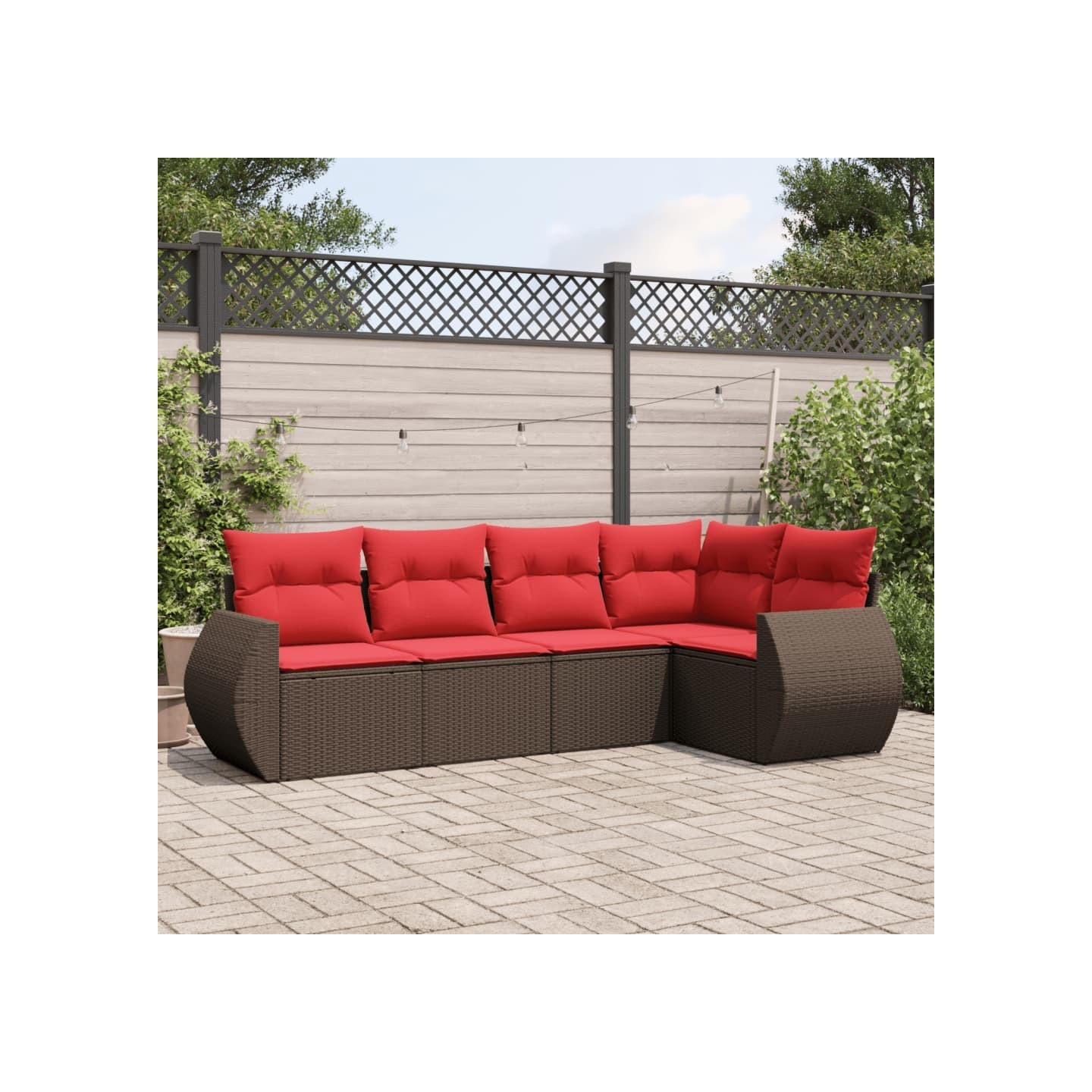 Ensemble de canapé de jardin 5 pcs avec coussins marron