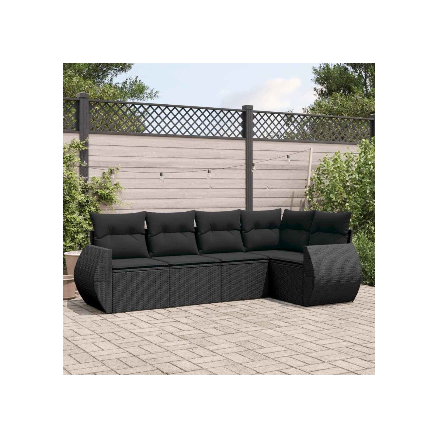 Salon de jardin 5 pcs avec coussins noir résine tressée