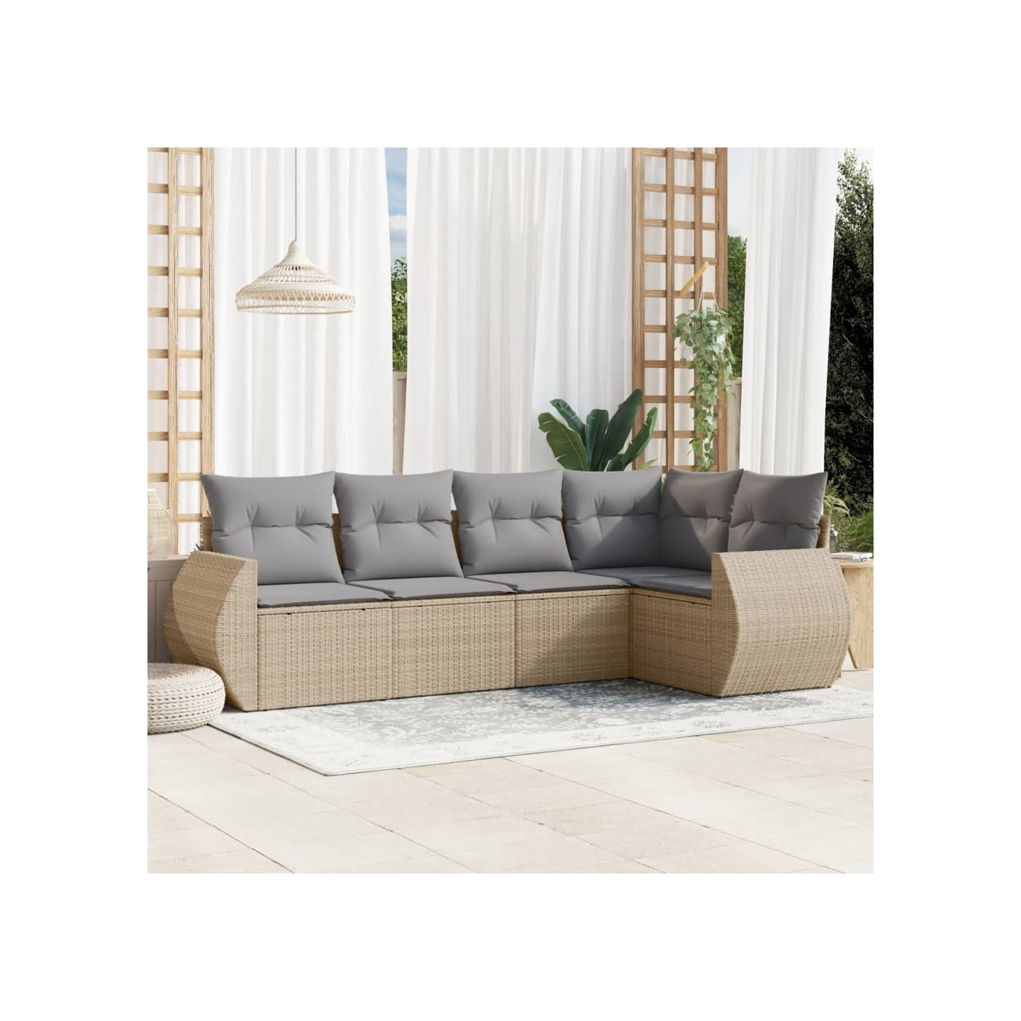 Salon de jardin avec coussins 5 pcs beige résine tressée