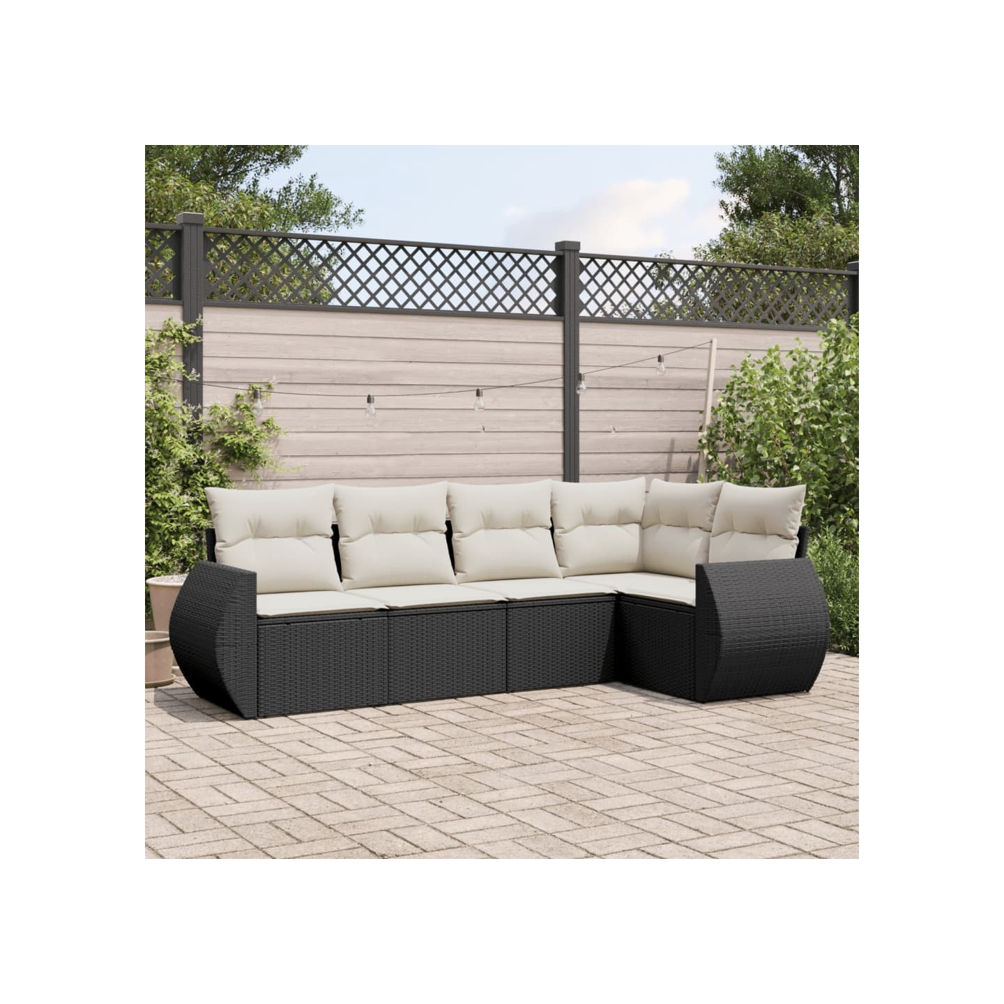 Salon de jardin 5 pcs avec coussins noir résine tressée