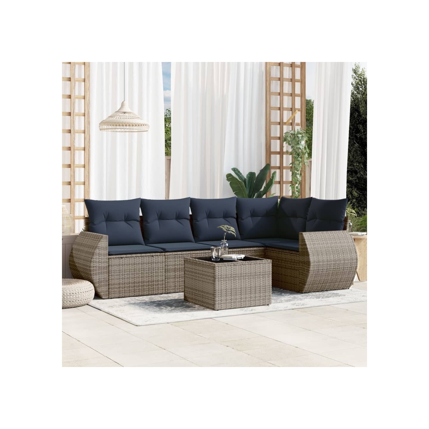 Ensemble de canapé de jardin 6 pcs avec coussins gris résine tressée