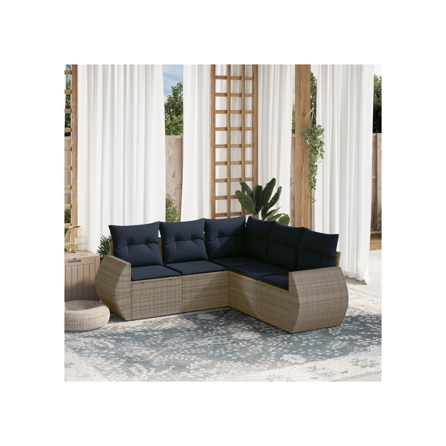 Ensemble de canapé de jardin 5 pcs avec coussins gris résine tressée