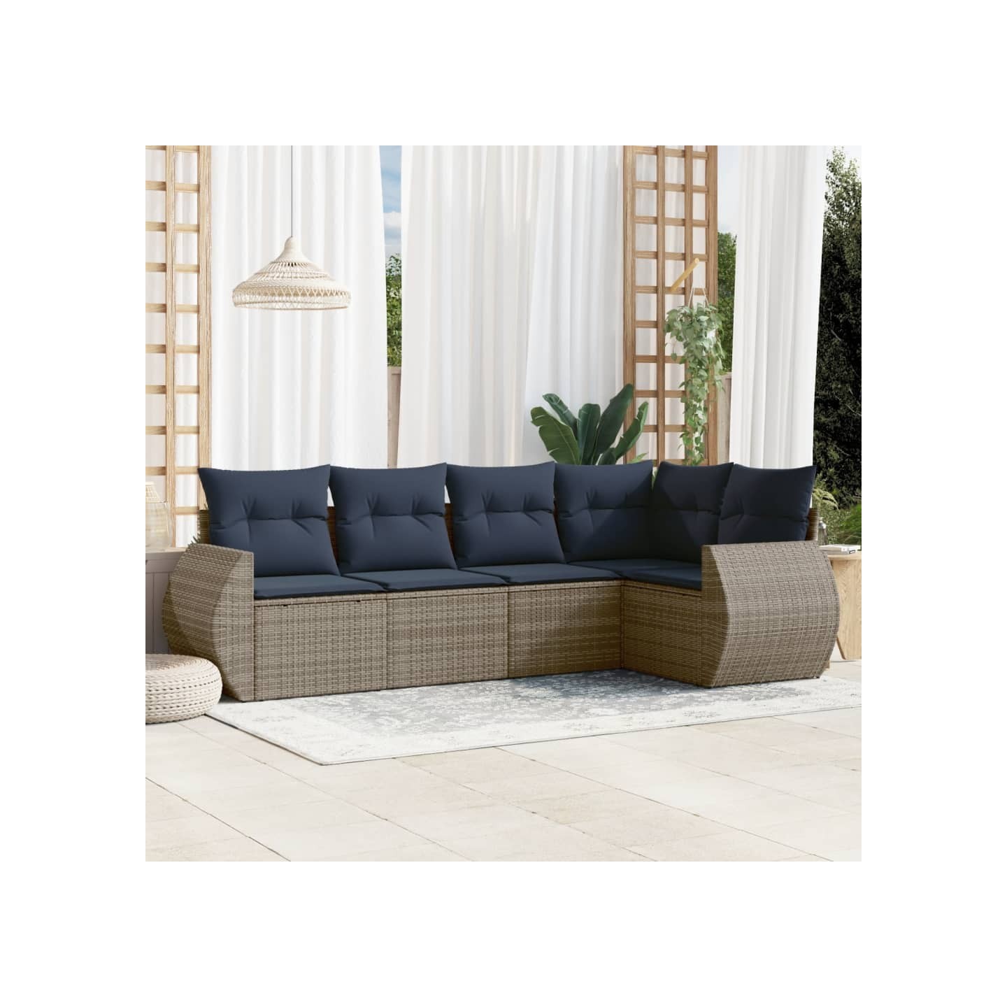 Ensemble de canapé de jardin 5 pcs avec coussins gris résine tressée
