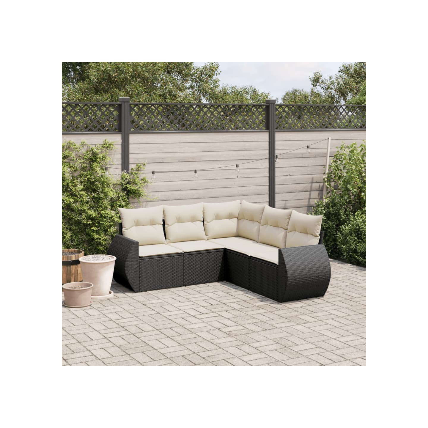 Salon de jardin 5 pcs avec coussins noir résine tressée