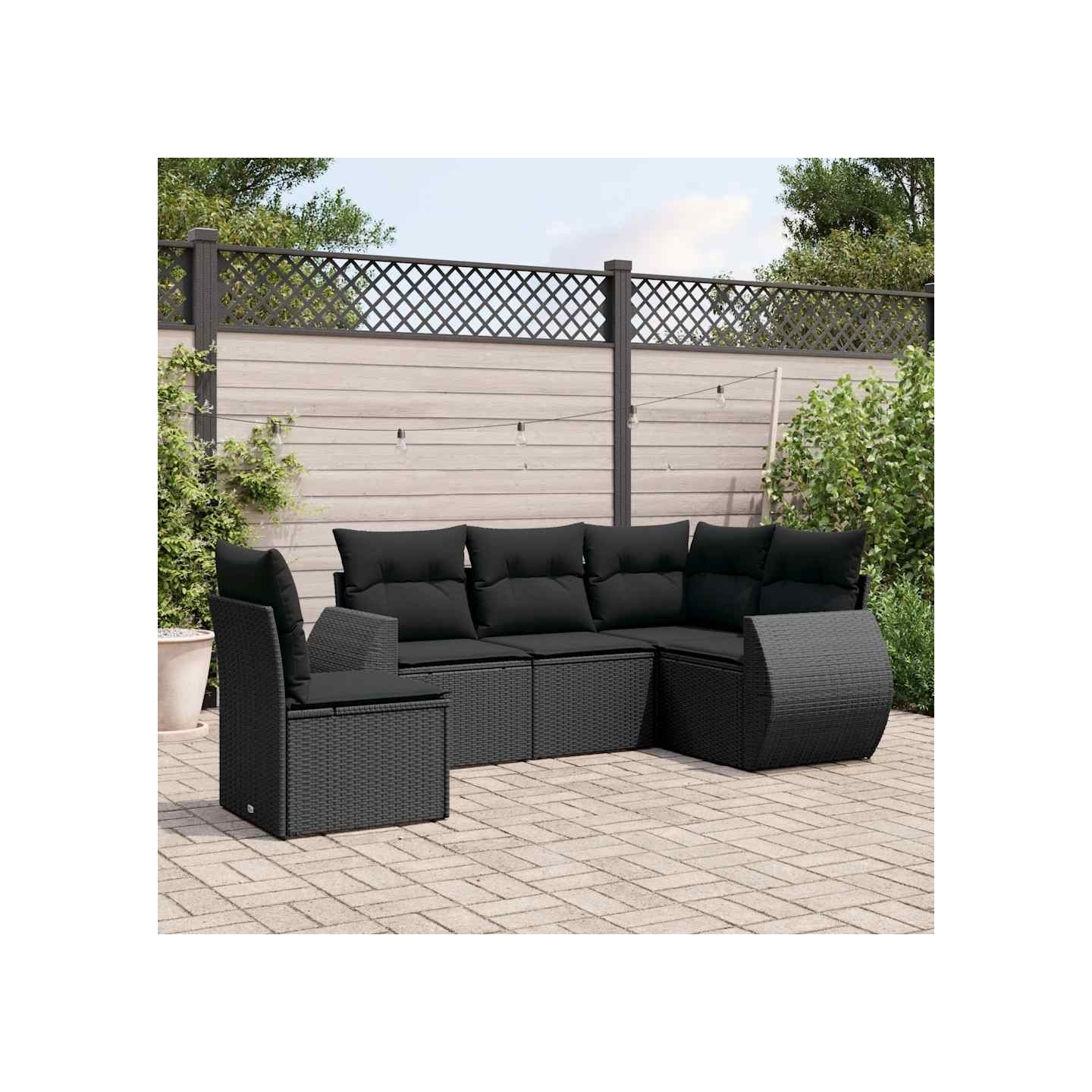 Salon de jardin 5 pcs avec coussins noir résine tressée