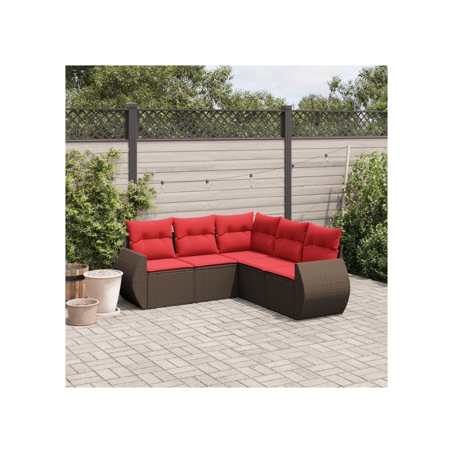 Ensemble de canapé de jardin 5 pcs avec coussins marron
