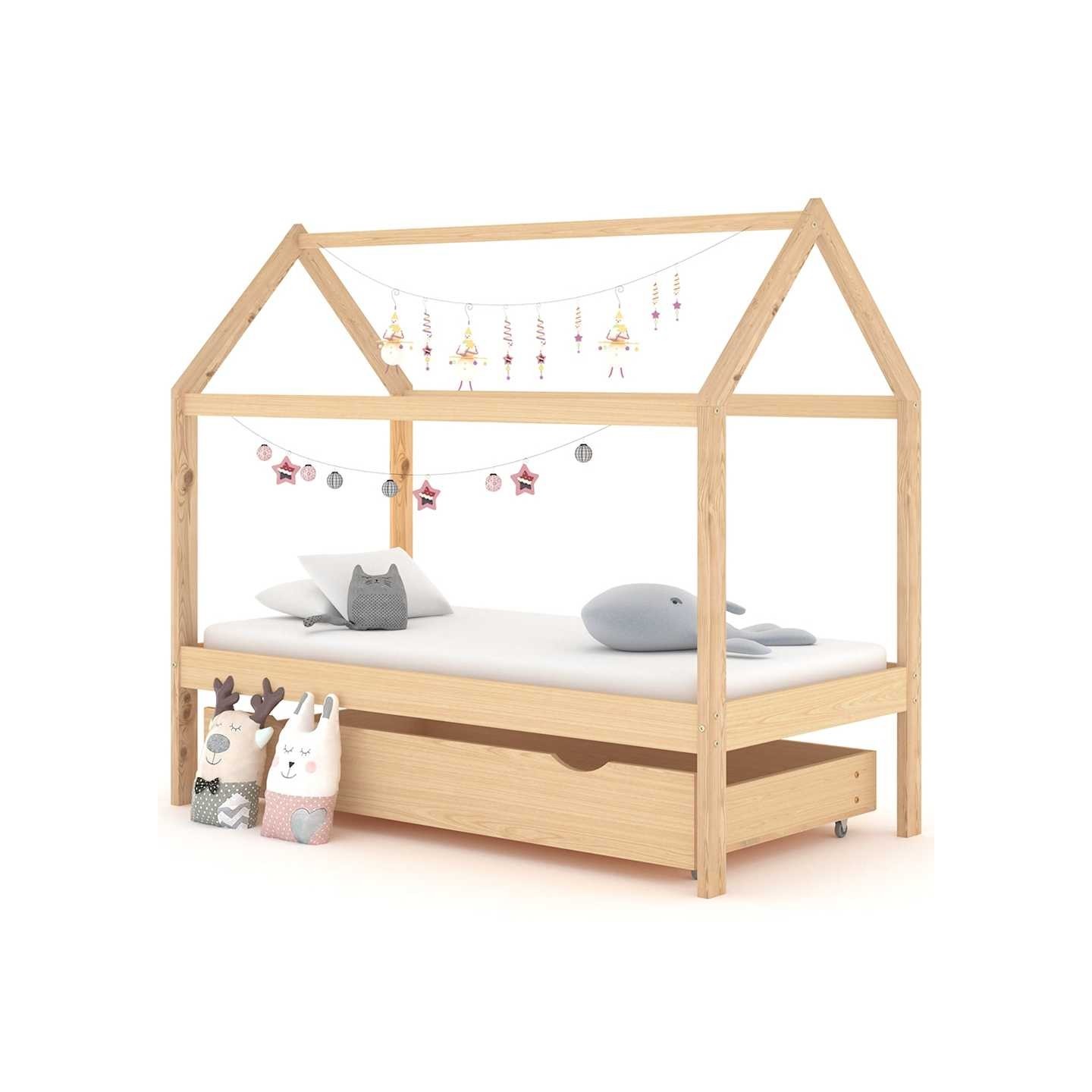 Cadre de lit pour enfant et un tiroir bois pin massif 80x160 cm