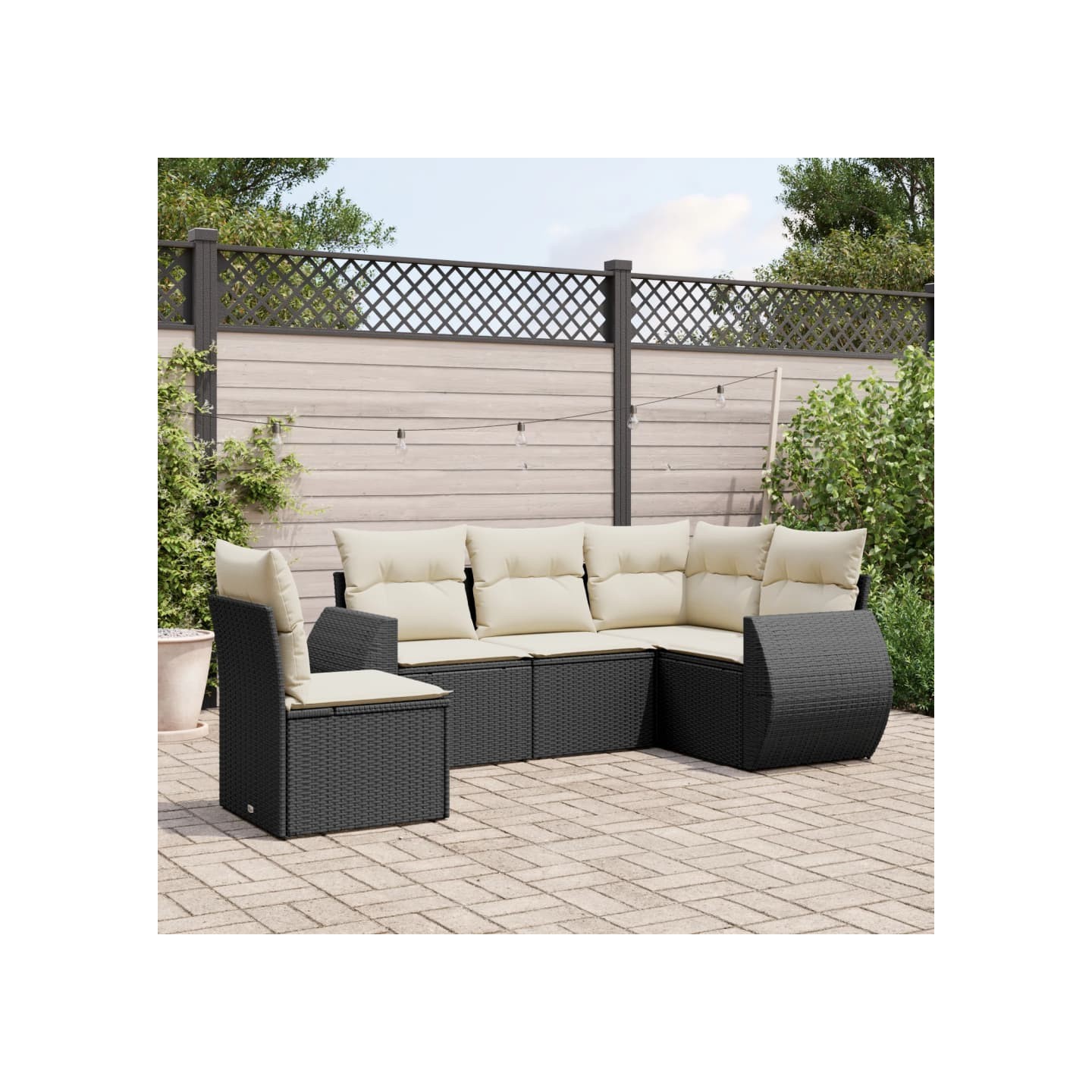 Salon de jardin 5 pcs avec coussins noir résine tressée