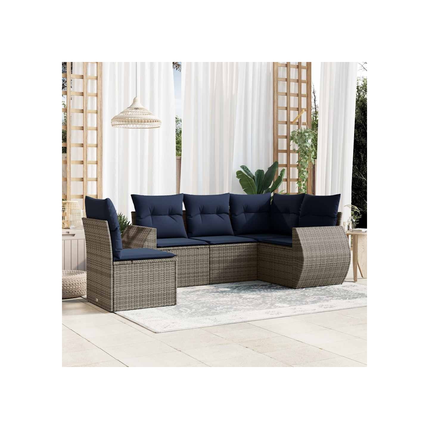 Ensemble de canapé de jardin 5 pcs avec coussins gris résine tressée