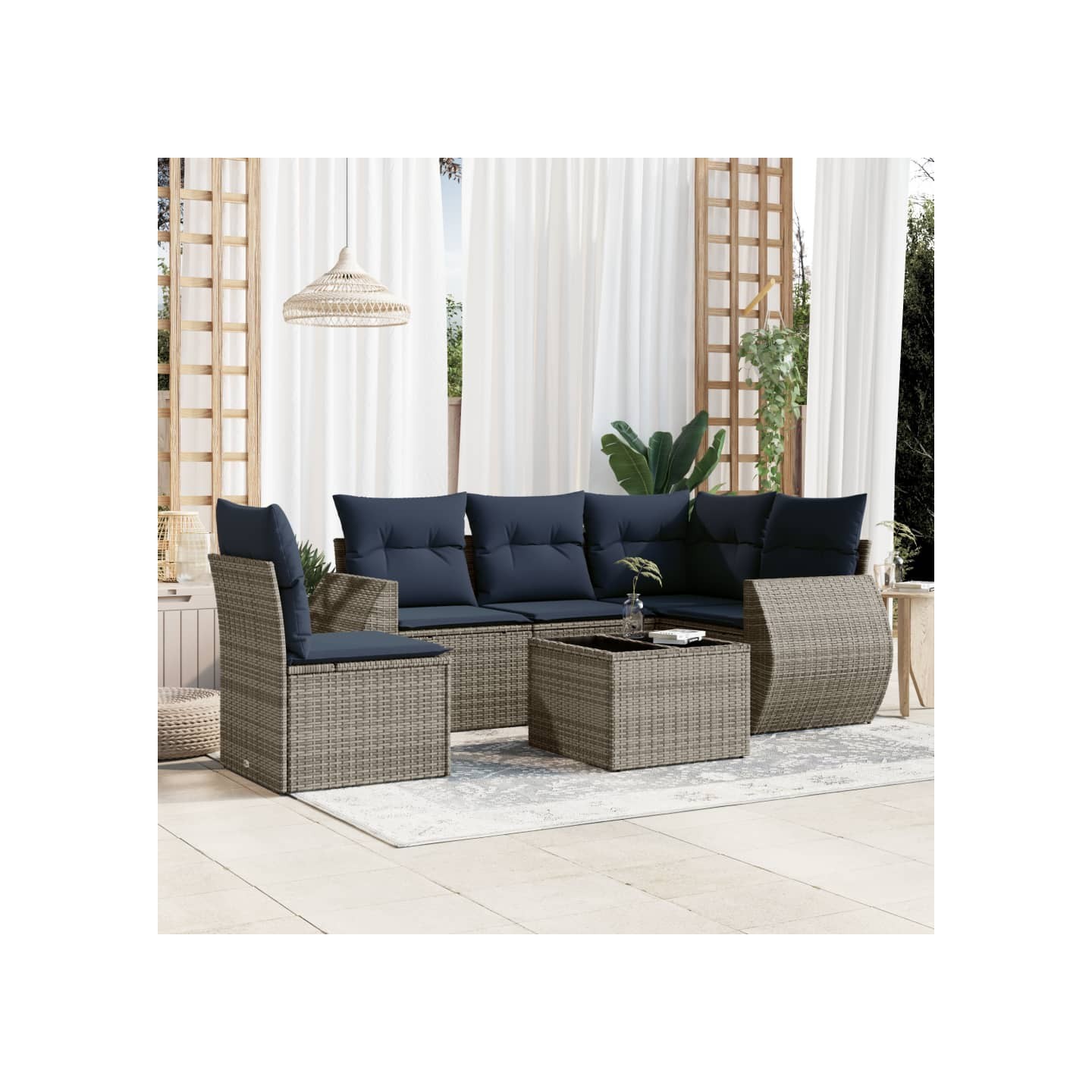 Ensemble de canapé de jardin 6 pcs avec coussins gris résine tressée