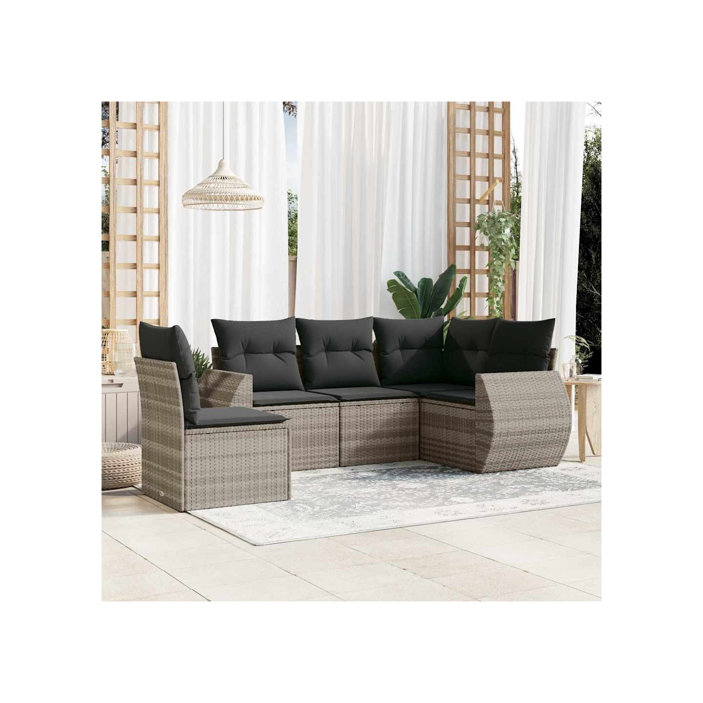 Salon de jardin 5 pcs avec coussins gris clair résine tressée