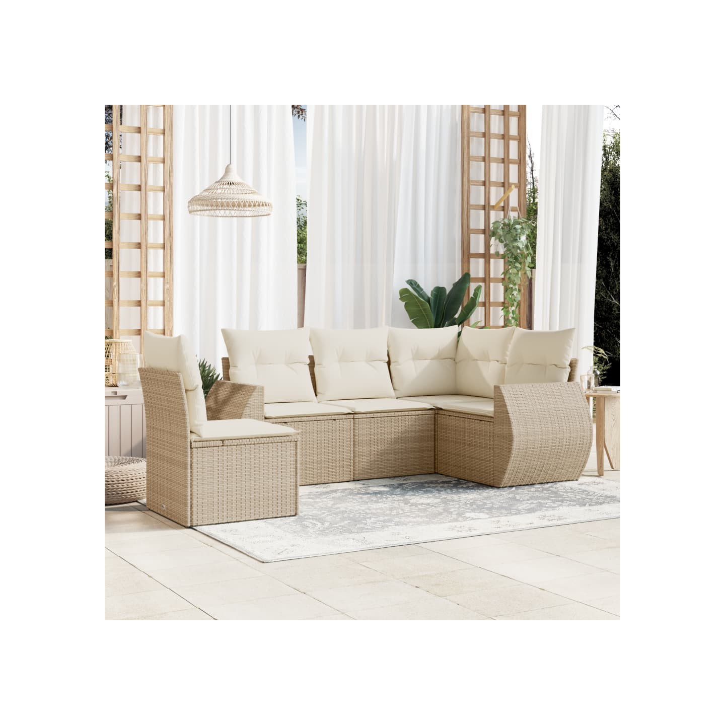 Salon de jardin avec coussins 5 pcs beige résine tressée