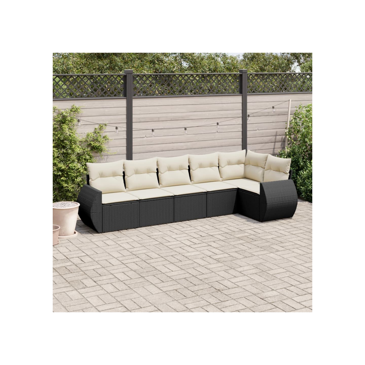 Salon de jardin 6 pcs avec coussins noir résine tressée
