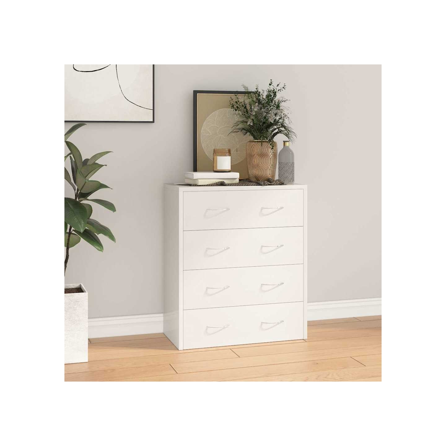 Buffet avec 4 tiroirs 60x30,5x71 cm Blanc brillant
