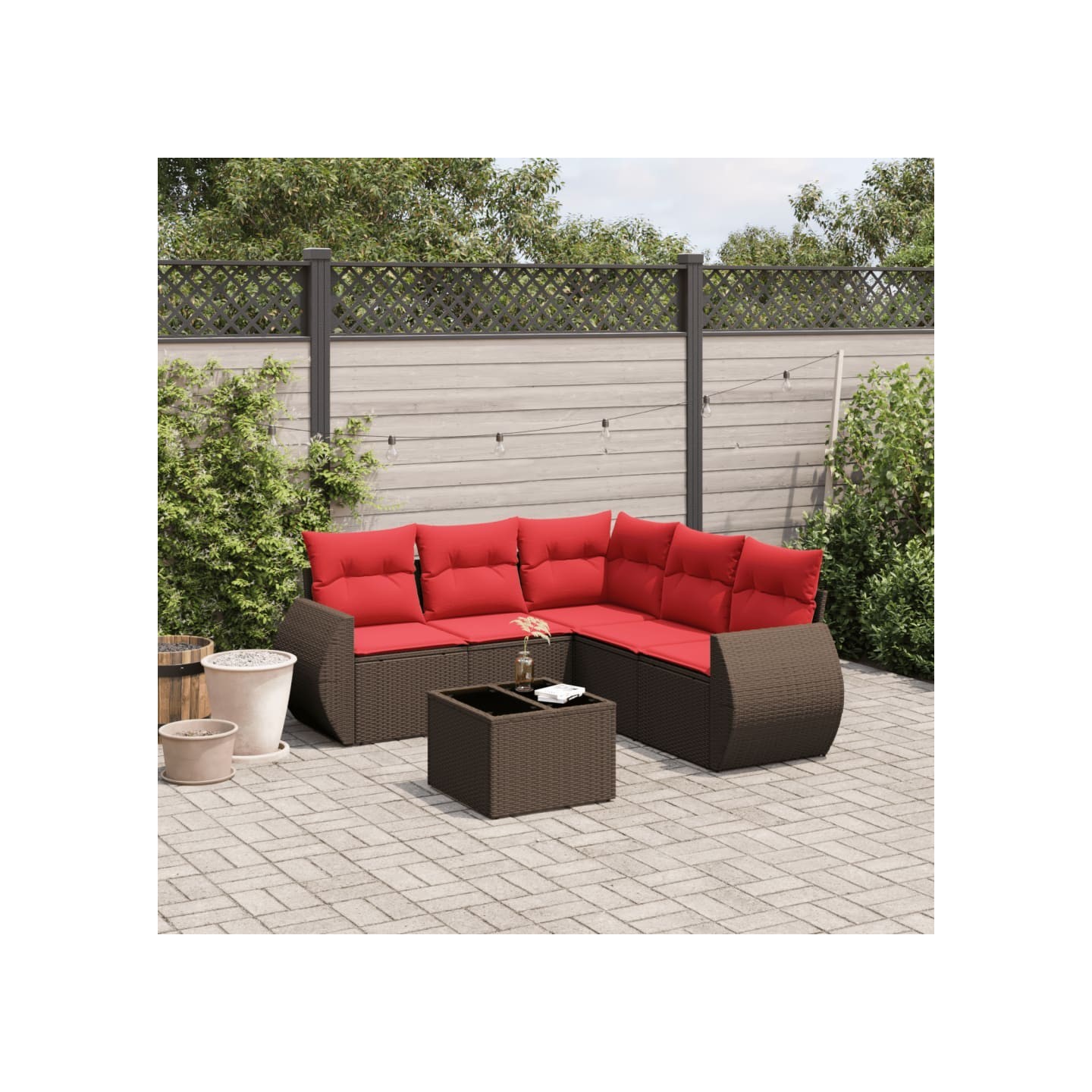 Ensemble de canapé de jardin 6 pcs avec coussins marron