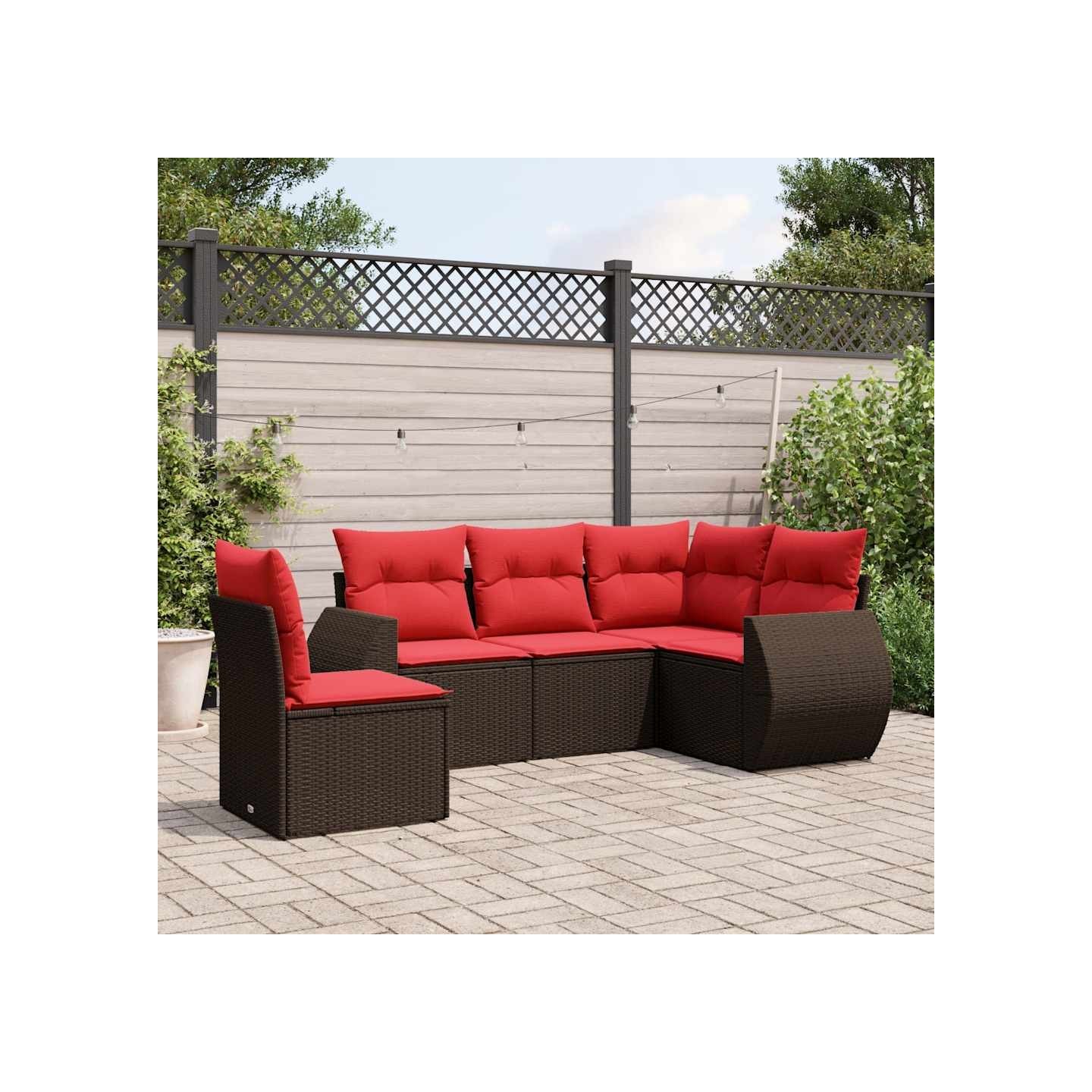 Ensemble de canapé de jardin 5 pcs avec coussins marron