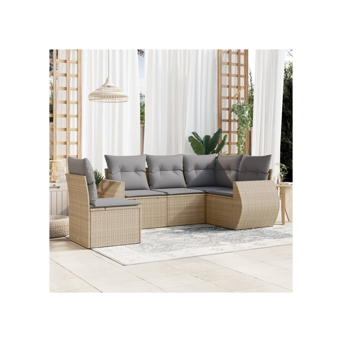 Salon de jardin avec coussins 5 pcs beige résine tressée