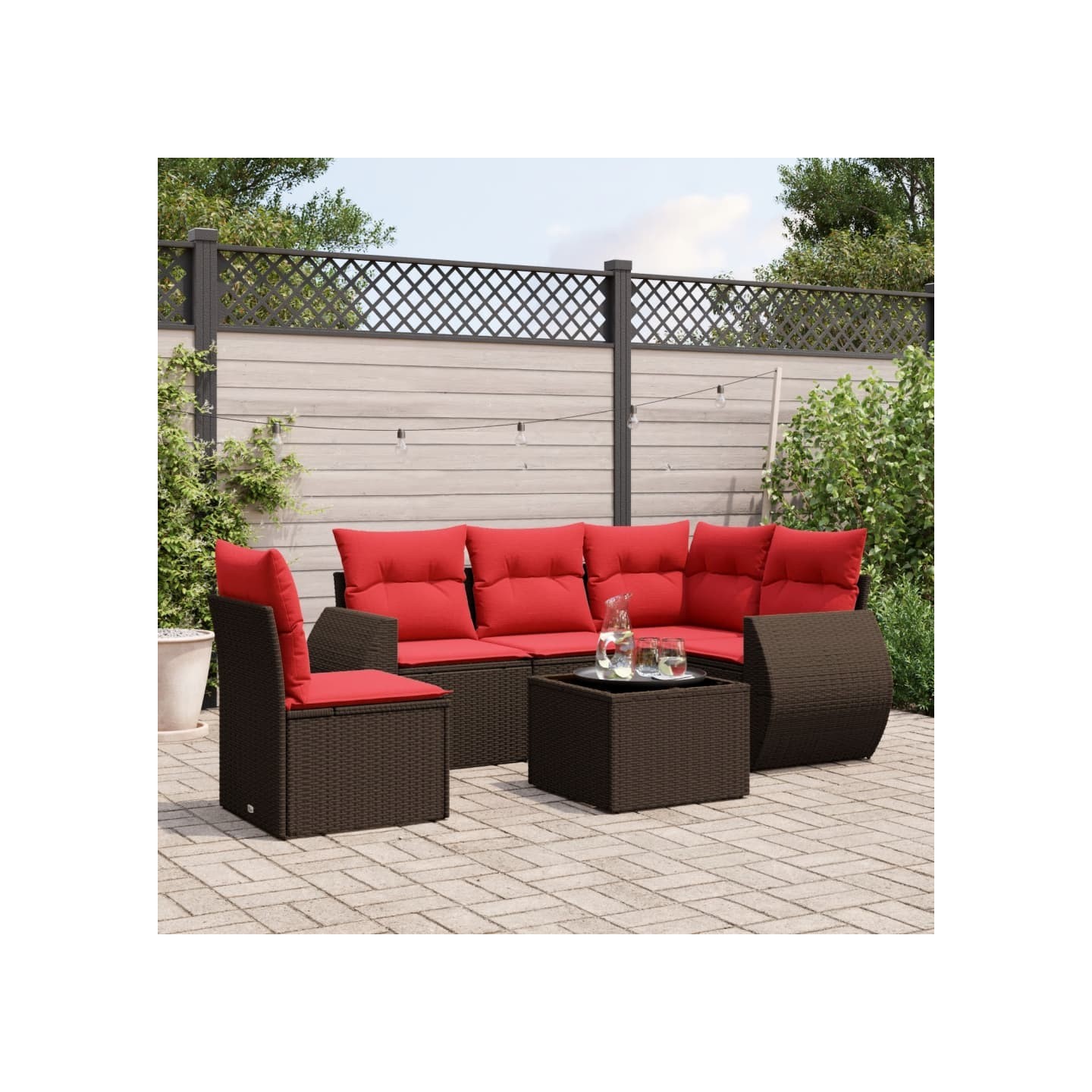 Ensemble de canapé de jardin 6 pcs avec coussins marron