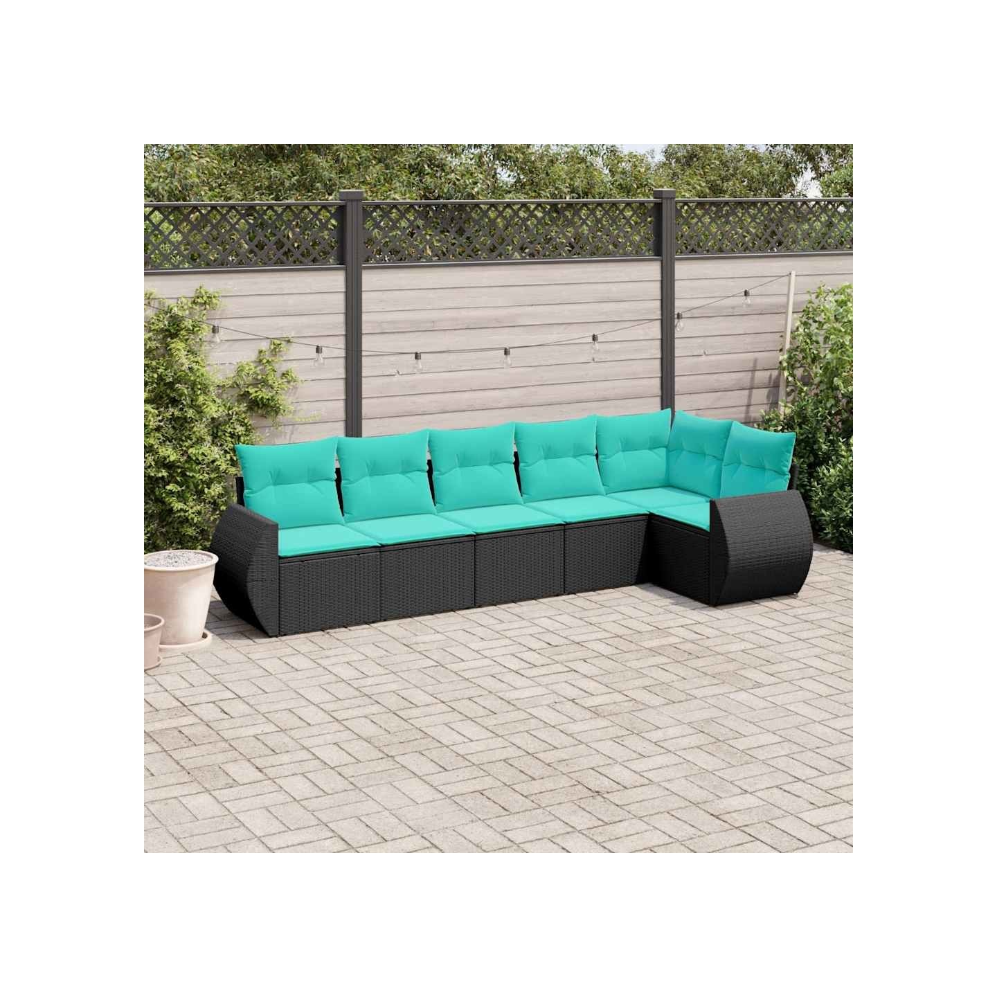 Salon de jardin 6 pcs avec coussins noir résine tressée