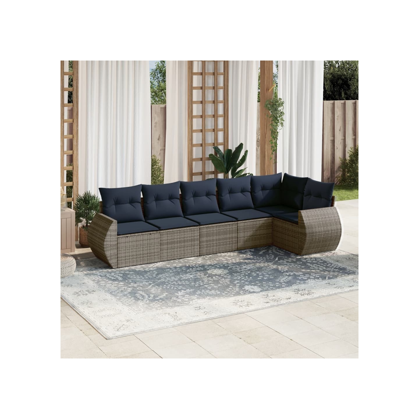 Ensemble de canapé de jardin 6 pcs avec coussins gris résine tressée