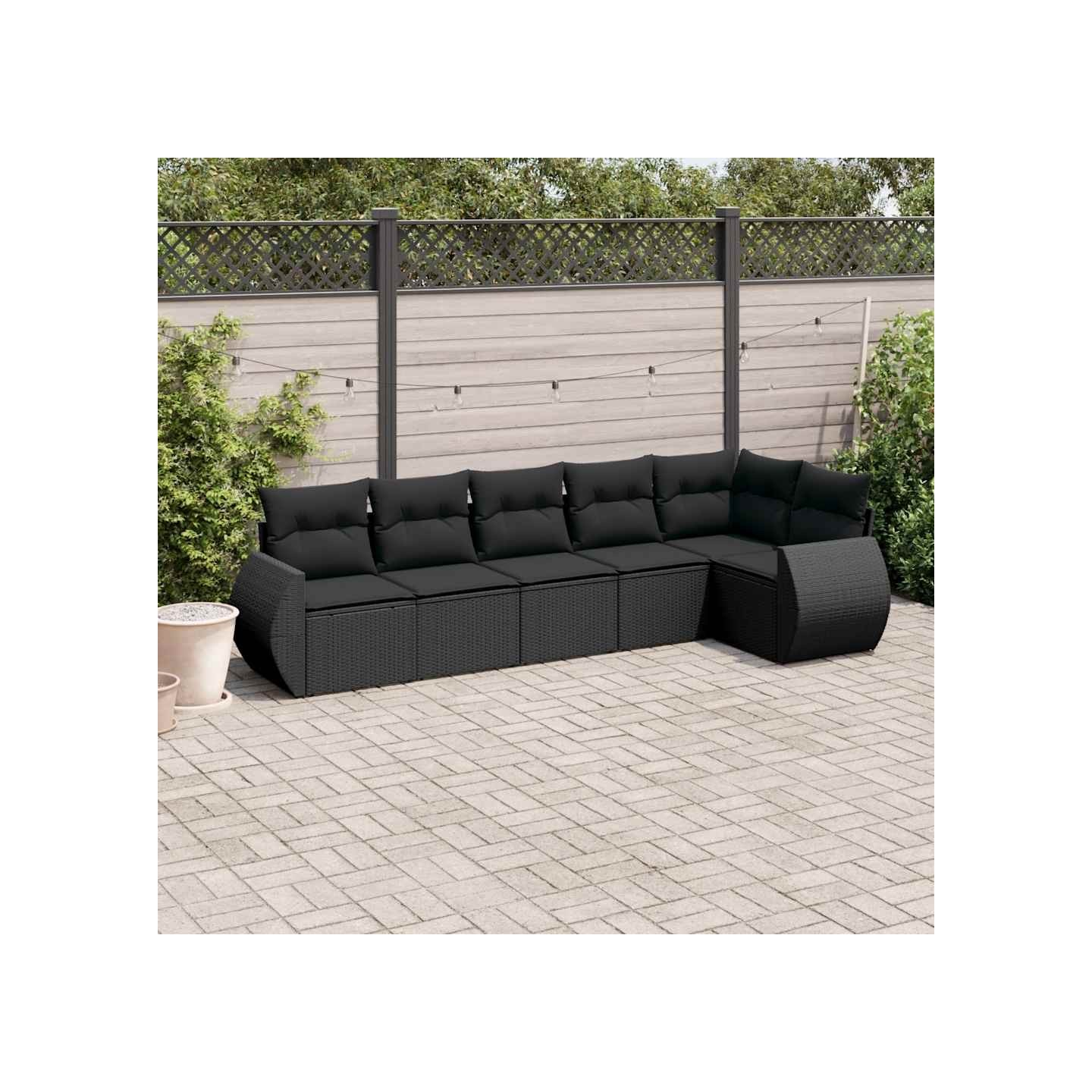 Salon de jardin 6 pcs avec coussins noir résine tressée