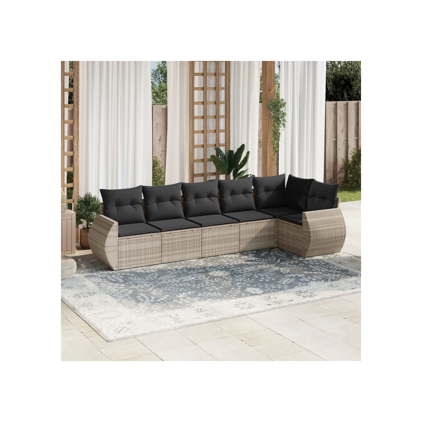 Salon de jardin 6 pcs avec coussins gris clair résine tressée