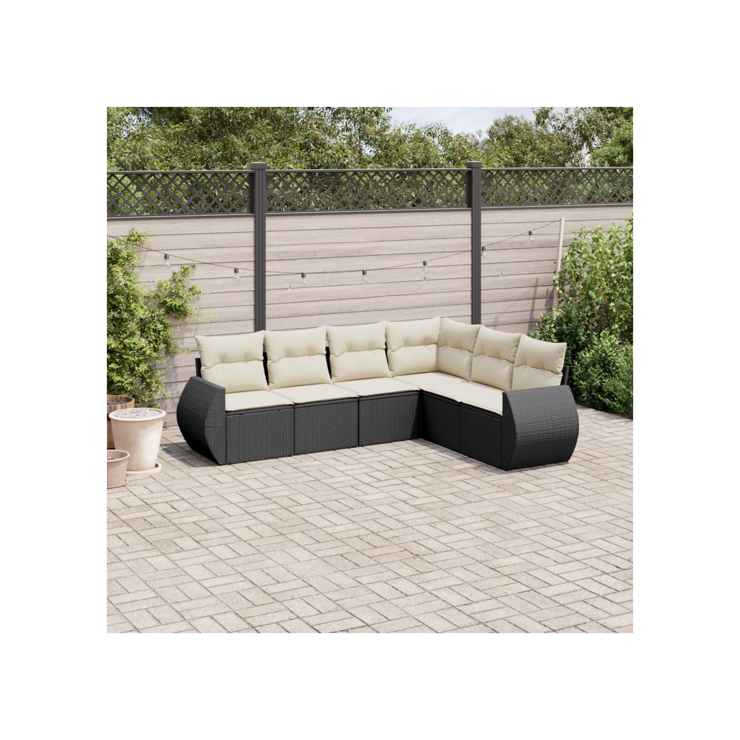 Salon de jardin 6 pcs avec coussins noir résine tressée