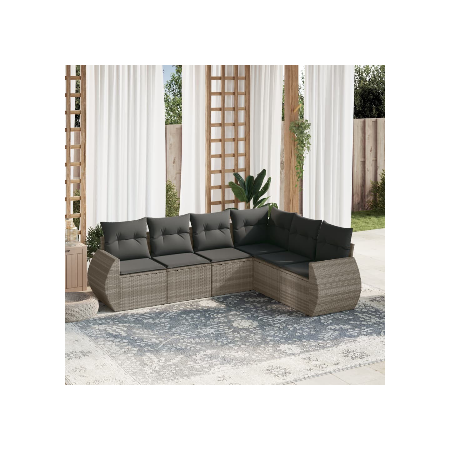 Salon de jardin 6 pcs avec coussins gris clair résine tressée
