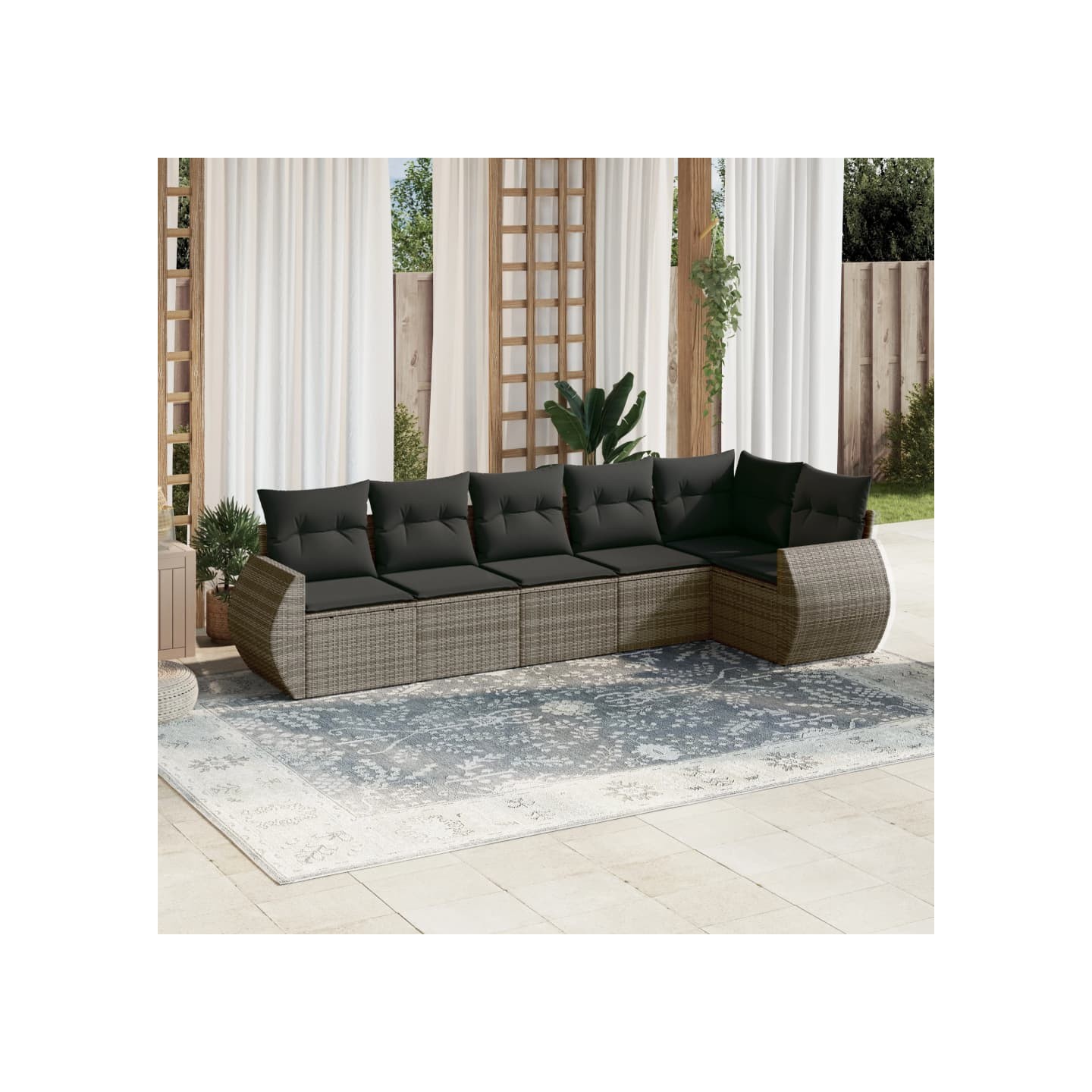 Salon de jardin 6 pcs avec coussins gris résine tressée